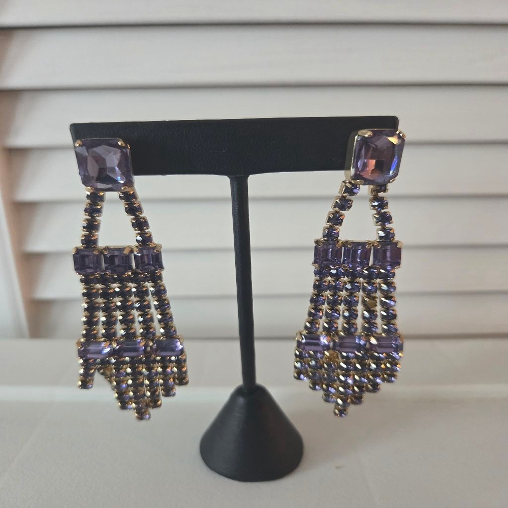 INC International Concepts Chandelier Dangle Earrings Purple Multi Goldtone